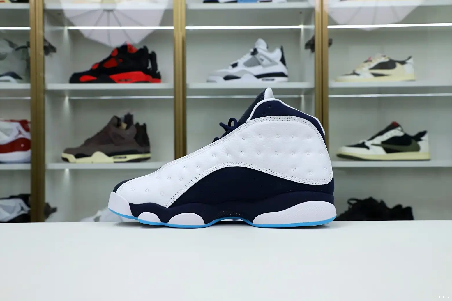 13 POWDER WHITE Kimikick BLUE OBSIDIAN 414571-144 RETRO JORDAN AIR 0603